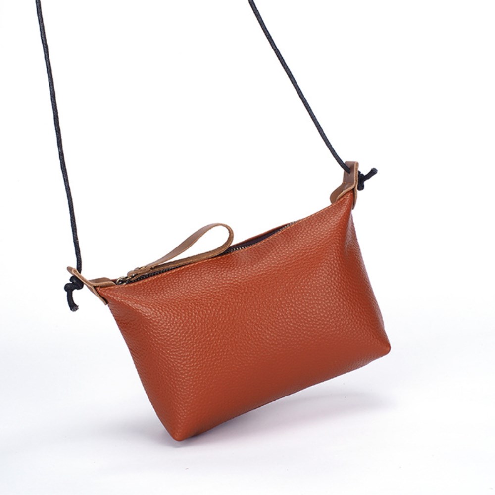 277 Simple Stylish Cowhide Leather Women Crossbody Bag Cosmetic Phone  Zipper Carrying Bag Brown Snatcher