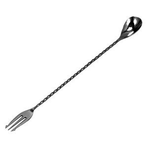 Bar Professional Barlepel met vork Trident 30 cm RVS Zwart