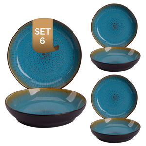 Palmer Teller tief Lotus 21 cm Schwarz Türkis Steingut 6 Stück