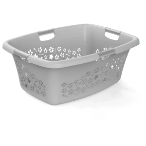 Rotho Wäschekorb Cool Gray Flowers 65 x 26 x 48 cm - 50 l Kunststoff Grau