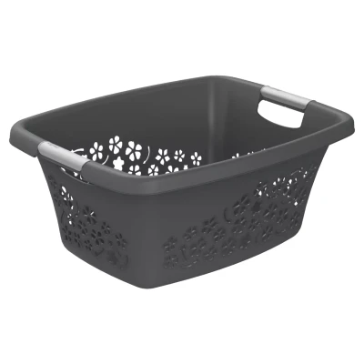 Rotho Laundry Basket Flowers 65 x 49 x 26 cm - 50 l Plastic Gray