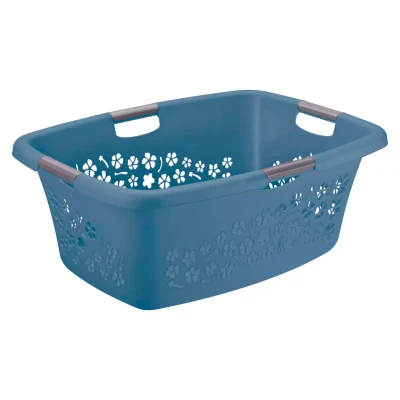 Rotho Wäschekorb Flowers 65 x 48 x 26 cm - 50 l Kunststoff Blau
