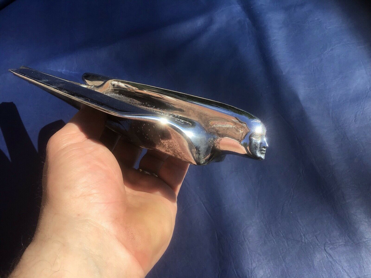 1950 Cadillac Hood Ornament Flying Goddess Chrome Trim Original