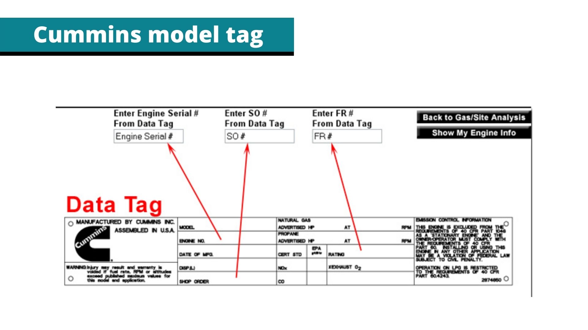 How to find serial number location for Cummins Engines