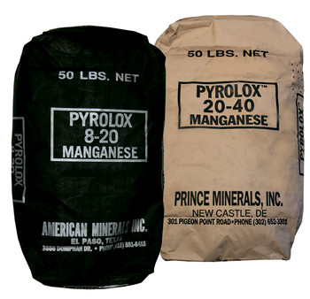 Pyrolox Iron, Manganese, and Hydrogen Sulfide Removal Filter Media 8 x 20 Mesh (0.5 Cu Ft 60 LB) Pyrolox Iron, Manganese, and Hydrogen Sulfide Removal Filter Media 8 x 20 Mesh (0.5 Cu Ft 60 LB)