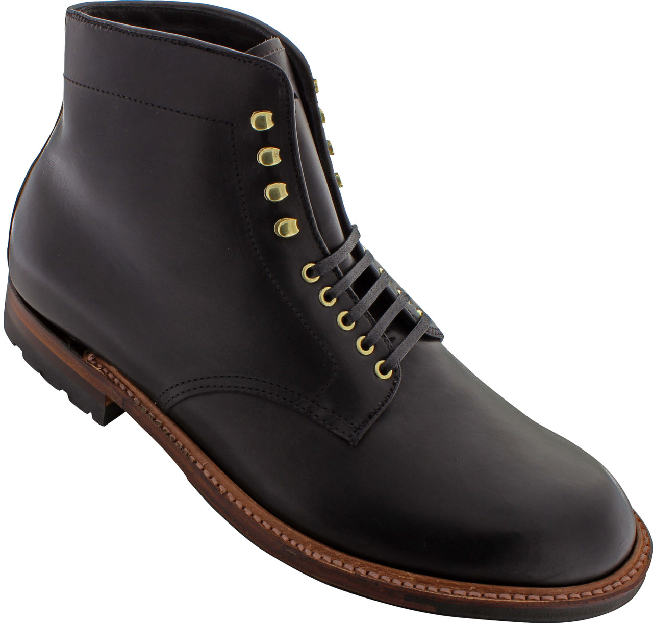 Alden Men's D4820HC - Plain Toe Commando Sole Boot - Black Trapper Calfskin