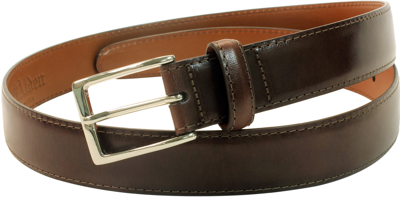 Alden Belts 30mm Calf Dress Belt - Dark Brown-Nickel - The Shoe Mart