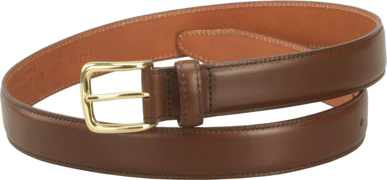 mens brown dress belt gold buckle Alden Belts 30mm Calf brown leather belt