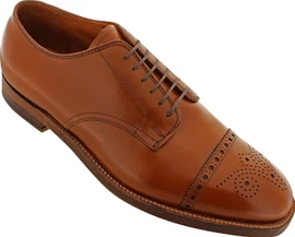 Alden Men's D5505 - 6 Eyelet Medallion Cap Toe Oxford - Burnished Dark Tan Calfskin Loading Image