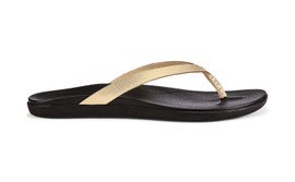 Olukai Women's Hoopio Leather 20290-GL40 Gold-Black Loading Image