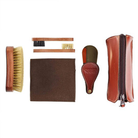 Crockett and Jones Men's Leather Travel Kit - Brown Loading Image