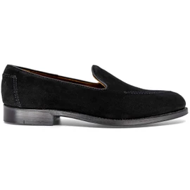 Alden Men's D5108 Pump Loafer Moc Toe Black Kid Suede