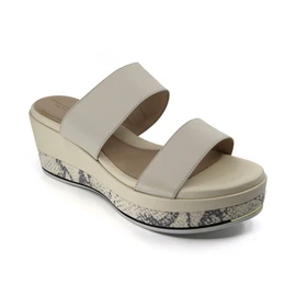 Cole Haan Women's W16898 - Grand Ambition Flatform Slide Sandal Ivory Leather/Python Print Loading Image