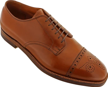 Alden Men's D5505 - 6 Eyelet Medallion Cap Toe Oxford - Burnished Dark Tan Calfskin - Main Image