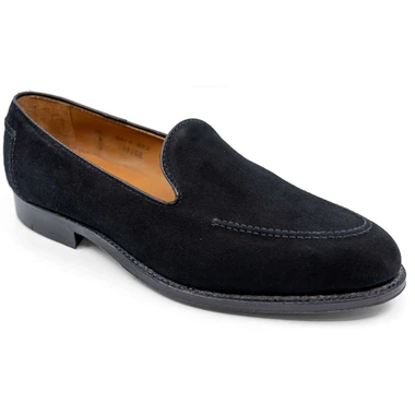 Alden Men's D5108 Pump Loafer Moc Toe Black Kid Suede - Main Image