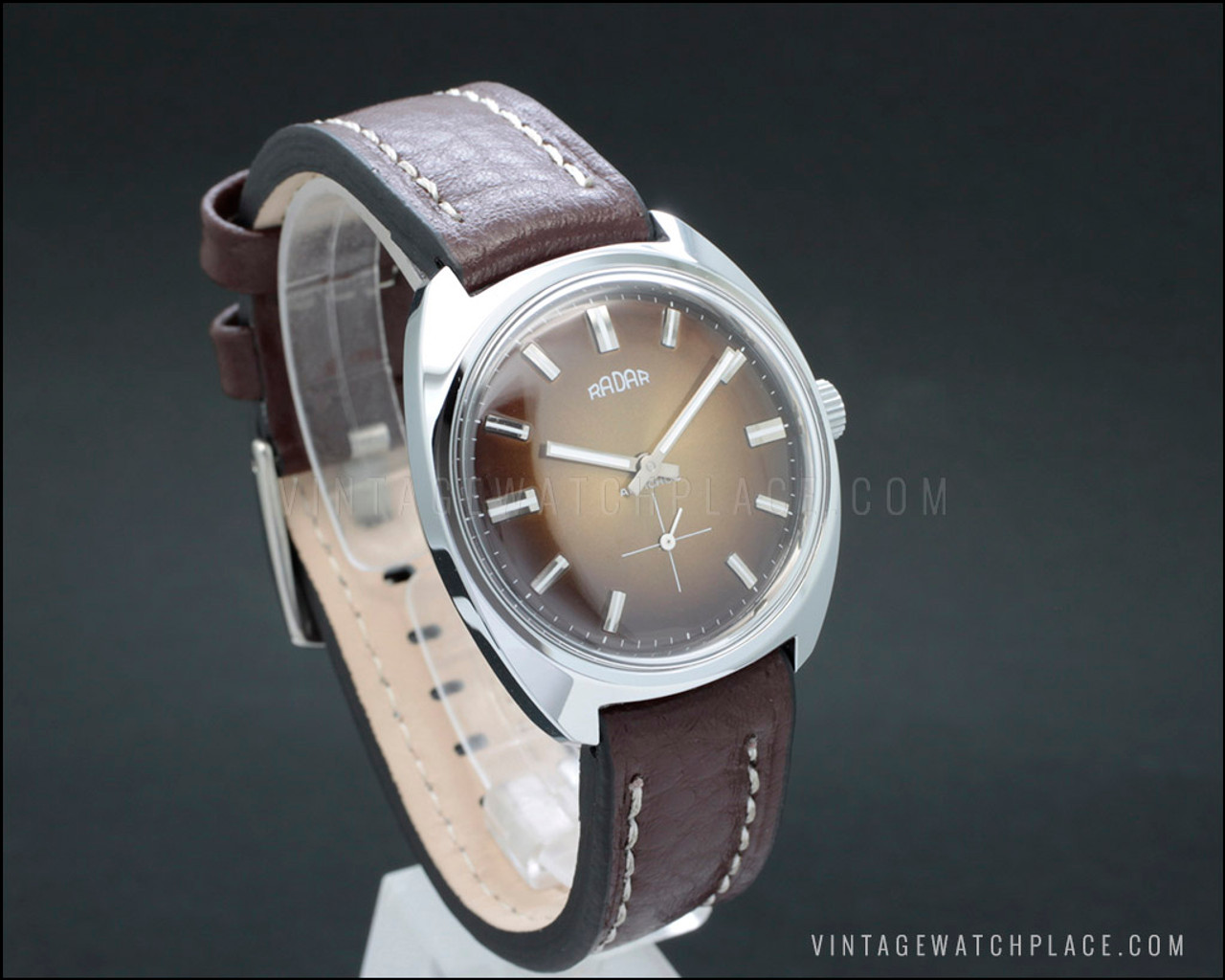 New Old Stock Radar mechanical vintage watch, brown dial with no Arabic ...