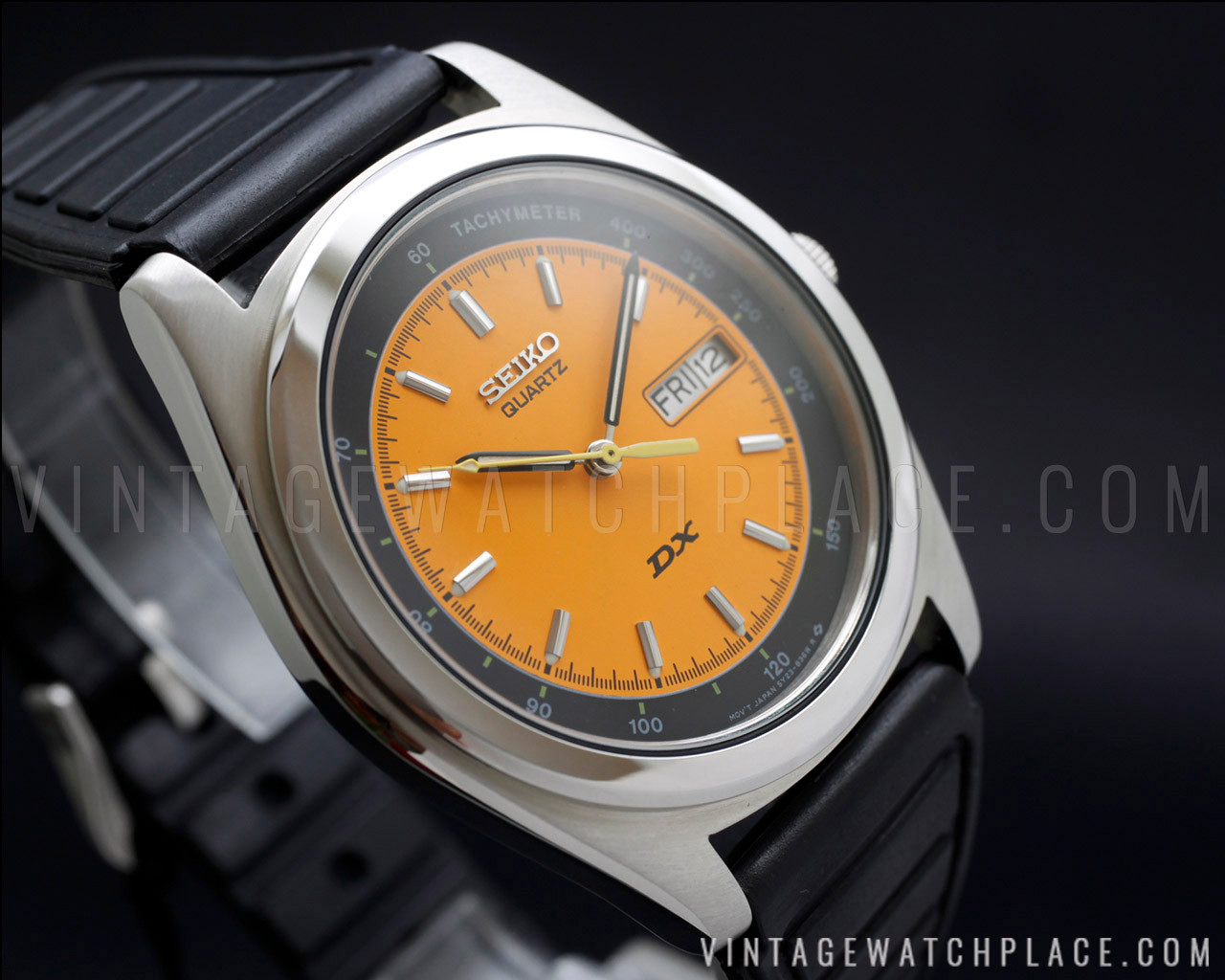 New Old Stock 1989 Seiko DX orange dial Quartz vintage watch, 5Y23