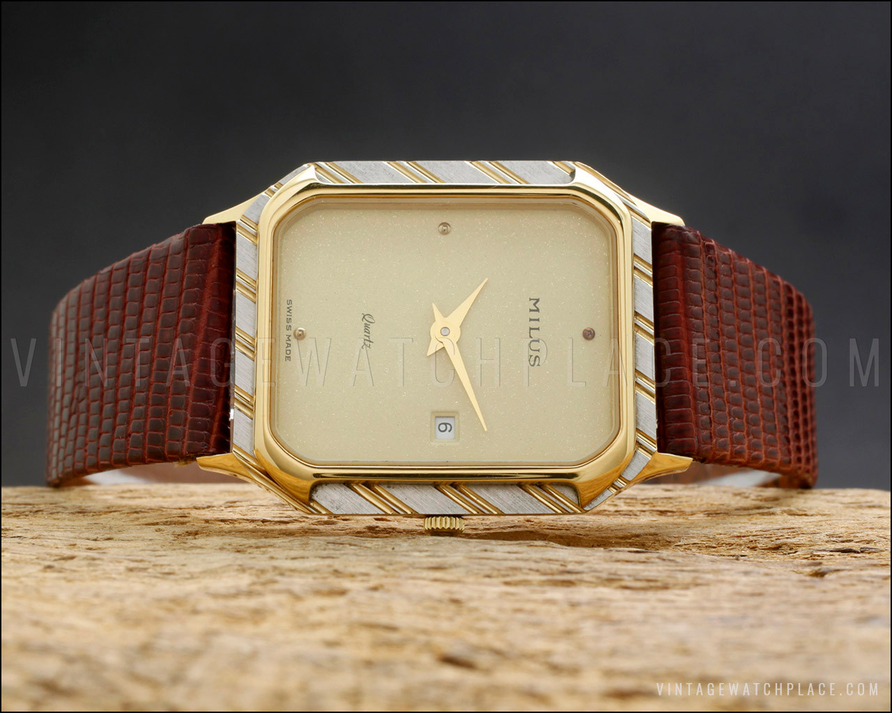 Montre Milus Quartz 830.004 - Cadran Jaune/or, Bracelet Cuir Lézard 17 Mm - Fabriqué En Suisse