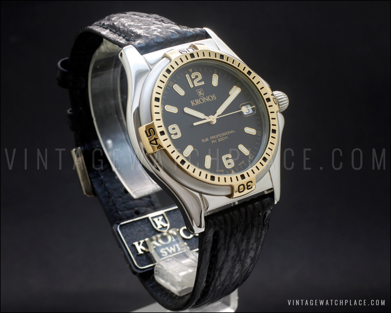 Chronosport Atlantis Gold Tone Diver Style Wristwatch with Black Bezel Chronosport Atlantis Swiss Quartz 39mm Divers Watch sold at  main image 3