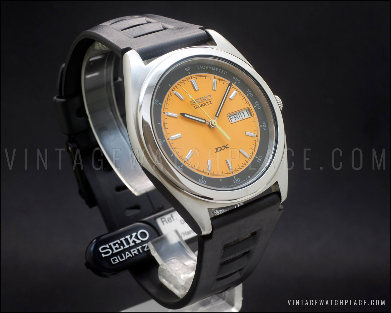 New Old Stock 1989 Seiko DX orange dial Quartz vintage watch, 5Y23