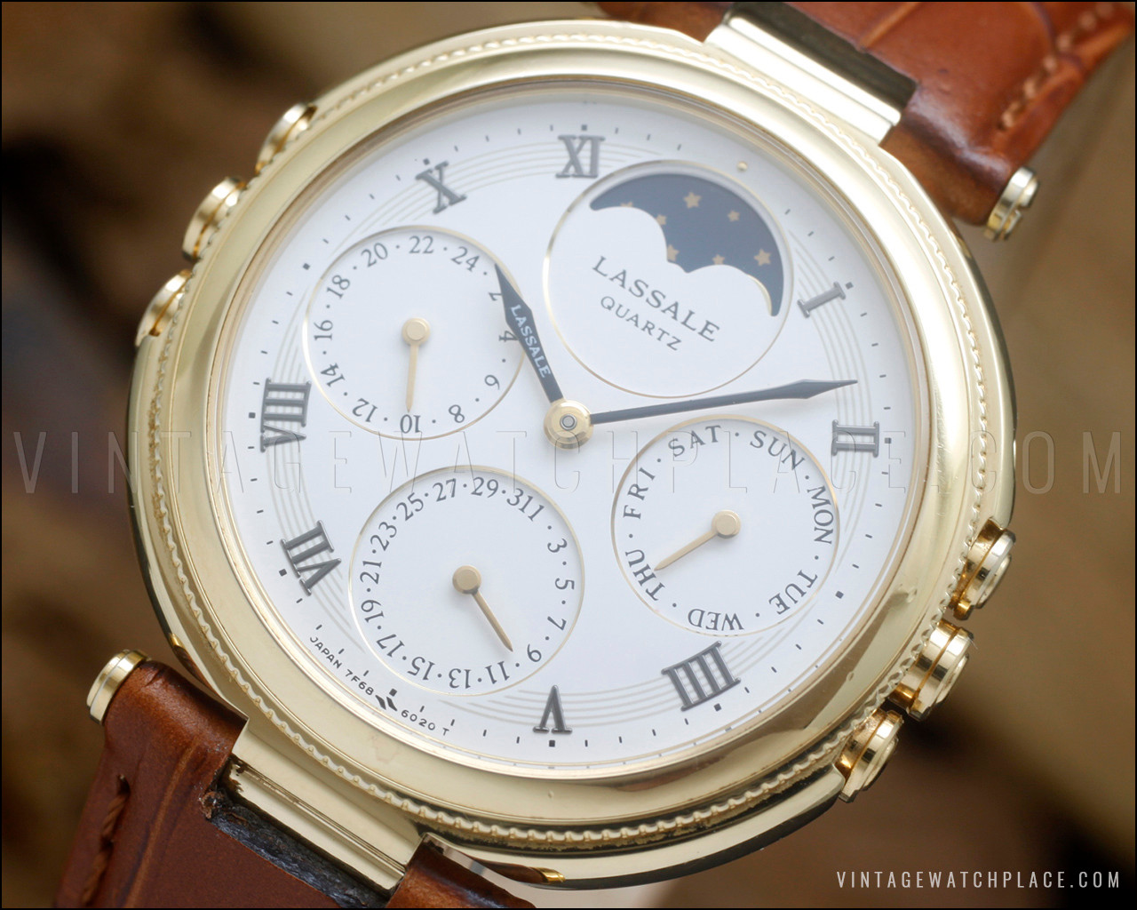 New Old Stock 1989 very rare Seiko Lassale 7F68-6059 moonphase