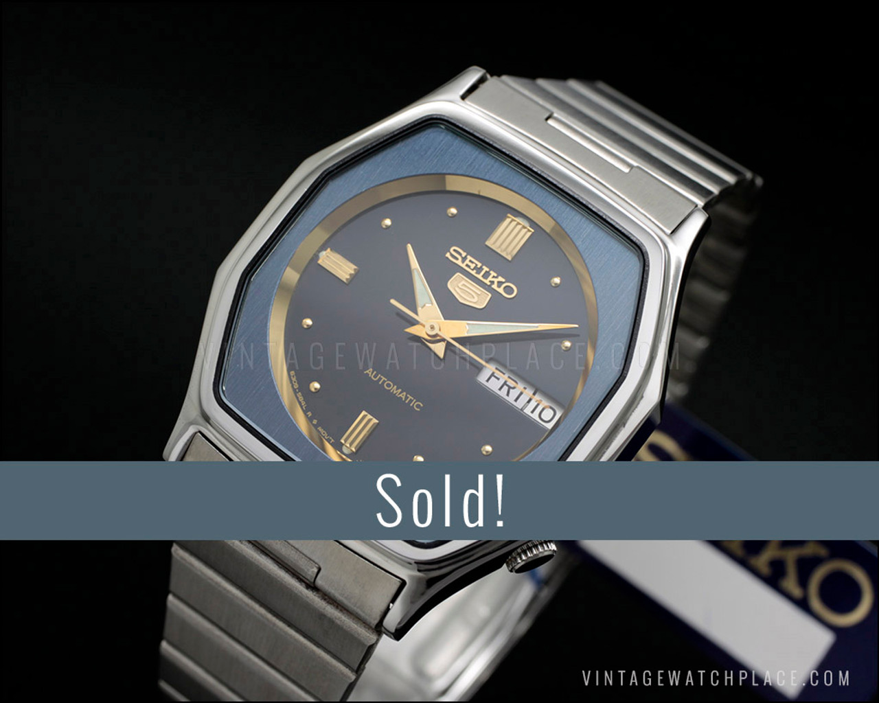 New Old Stock Seiko 5 Automatic Vintage Watch 6309 583a Casual Elegant Strong Watch 7009a Movement New Old Stock Black Dial Baton Hands Superb Condition Original Bracelet Hang Tag Fri 10