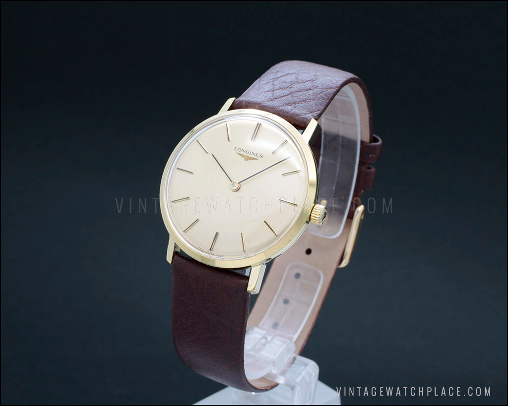 Swiss made Longines Classic mechanical vintage watch from the 70's, Longines  6902 Hi Beat movement, golden dial, all gold plated