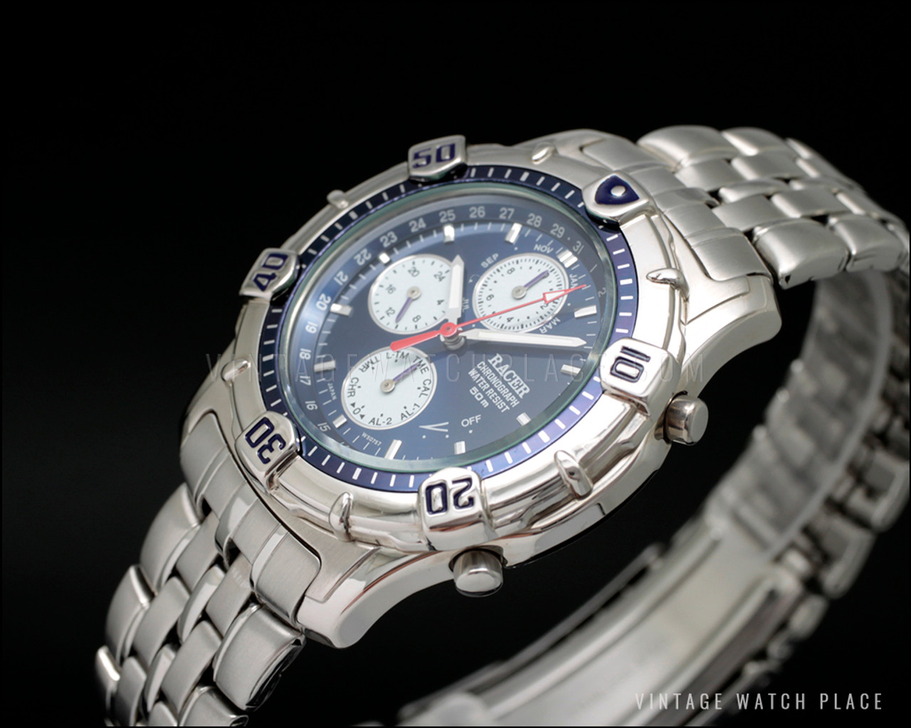 Stührling Japanese Chronograph Raceway 1010 44mm Quartz Watch / Blue