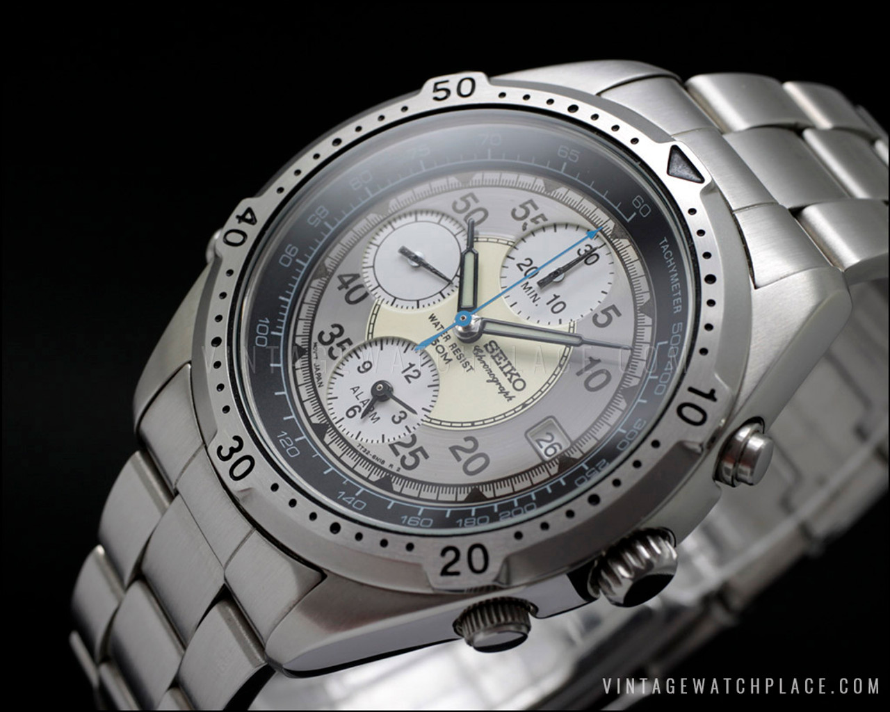 New Old Stock SEIKO CHRONOGRAPH Alarm tachymeter 7T32-6J60 vintage quartz  watch NOS