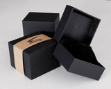 Watch box, black leatherette, stylish, vintage watch place, black velour pillow.