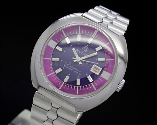Sunde rare purple dial fancy vintage Swiss made mechanical watch