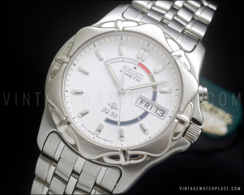 New Old Stock 1998 Seiko SQ 50 Kinetic vintage watch 5M43-0A50, NOS