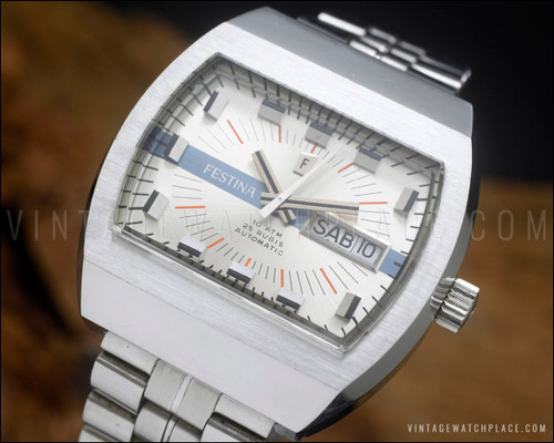 Vintage Festina 30-71 automatic watch with silver dial and stainless steel case