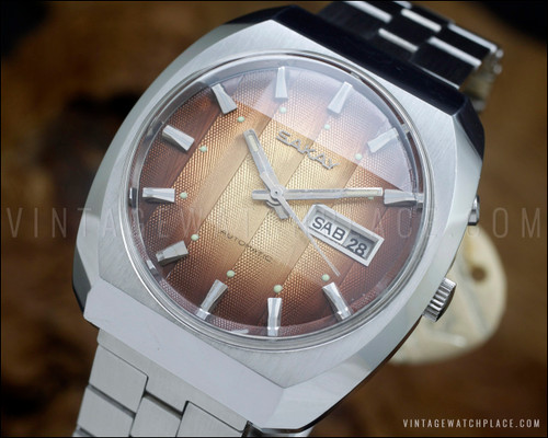 New Old Stock NOS Sakay automatic vintage watch, rare copper textured dial