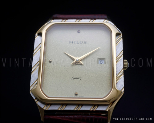 Montre Milus Quartz Modèle 830.004 - Cadran Jaune/or, Bracelet Cuir Lézard 17 Mm - Fabriqué En Suisse