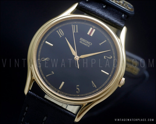 New Old Stock 1990 Seiko black dial quartz vintage watch, 5Y31-8A20, NOS