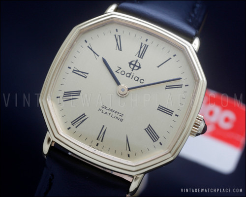 New Old Stock Ladies' Zodiac Flatline golden dial quartz vintage watch, NOS