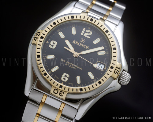 New Old Stock Kronos Sub Professional PH 200M diver vintage NOS black & gold
