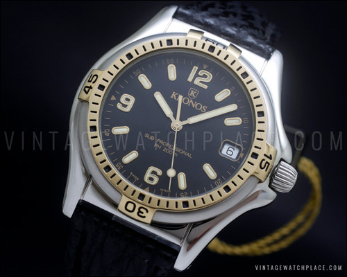 New Old Stock Kronos 50.15.02 Sub Professional PH 200 M diver vintage NOS black & gold