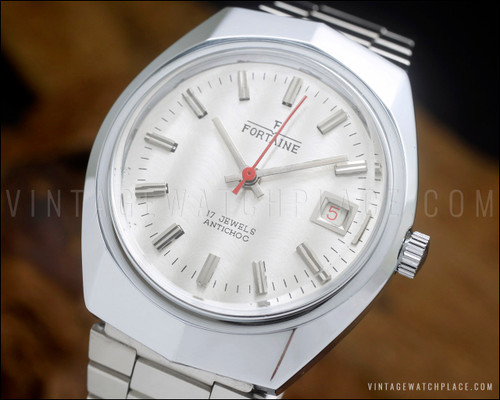 New Old Stock NOS Fortaine automatic vintage watch, faceted crystal