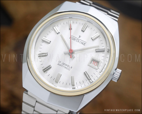 New Old Stock NOS Fortaine automatic vintage watch, faceted crystal, golden bezel
