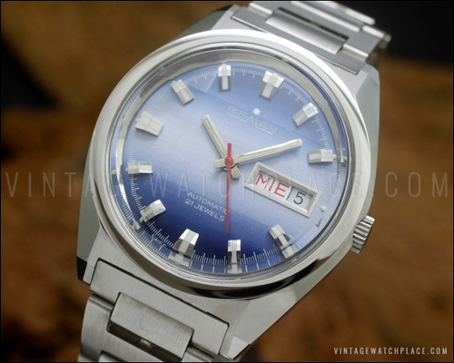 New Old Stock NOS Osman automatic vintage watch, Blue dial, ETA 2789