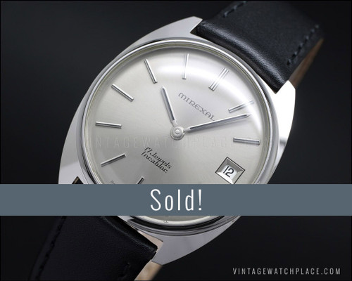 NOS Rare Mirexal, Fumé bombé crystal, mechanical vintage watch