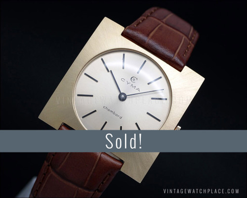 N.O.S. Cyma Chambord 60's Square, very thin, gold plated mechanical vintage watch