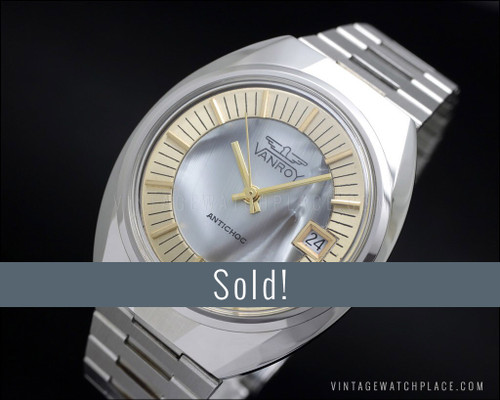 NOS Vanroy mechanical, mother of pearl gray dial