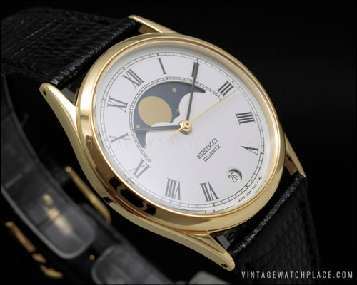 New Old Stock Seiko Moon Phase quartz Dress watch, very elegant, 100% ...