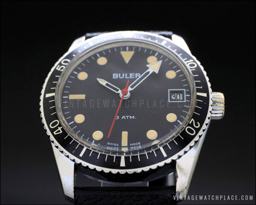 Rare Buler Diver's mechanical vintage watch, beautiful yellow paste ...