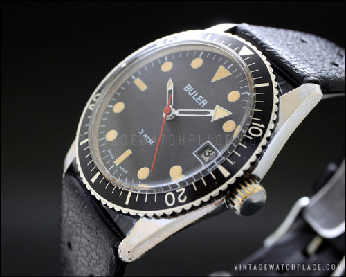 Rare Buler Diver's mechanical vintage watch, beautiful yellow paste ...