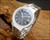 Side angle of the 1979 Timex Viscount automatic watch, highlighting the slim steel case profile and vintage crown