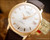 NOS Aureole automatic vintage watch with silver sunburst dial, 20 microns gold-plated case, Felsa 4007N movement, date window and brown Italian leather strap.